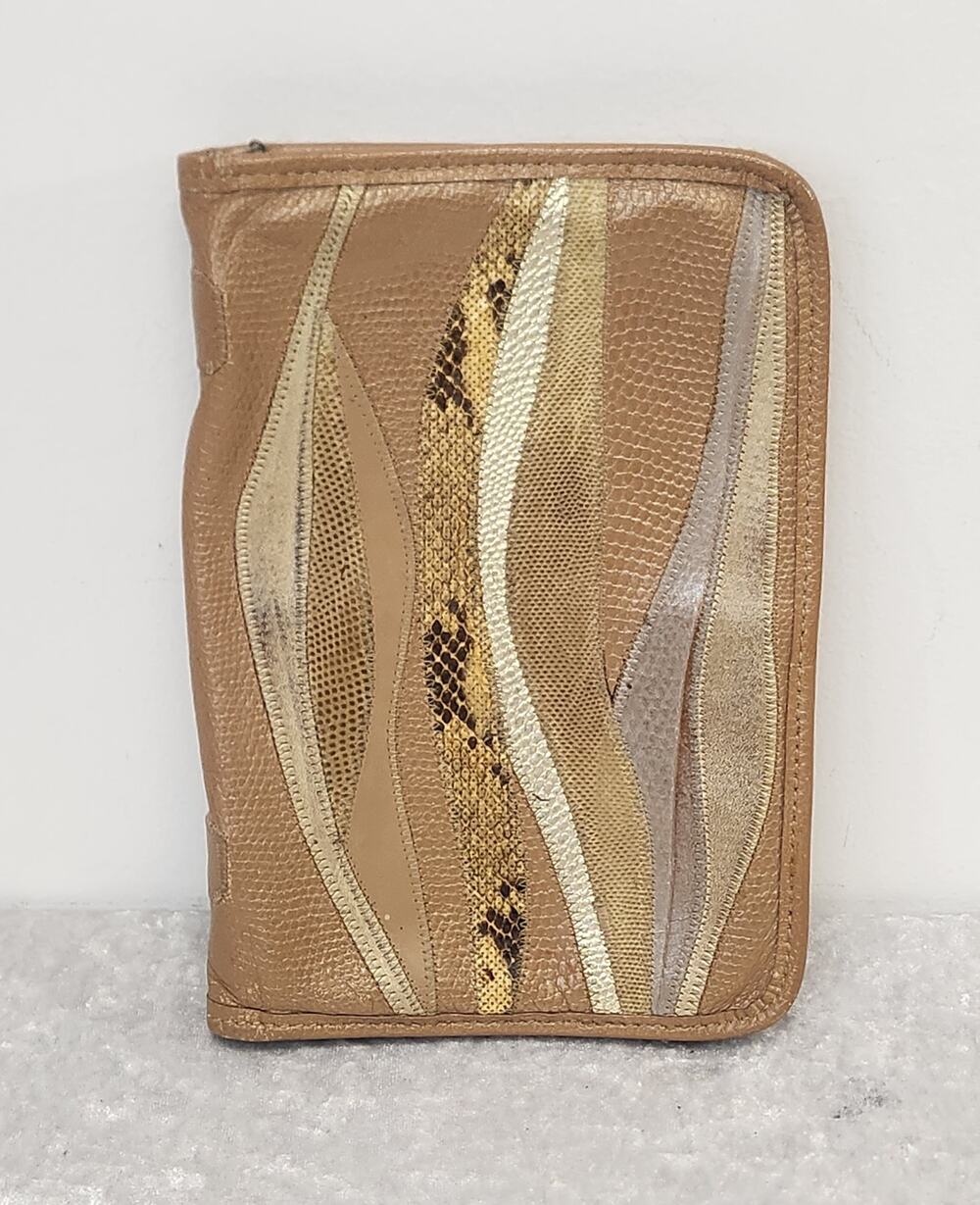 Vintage Carlos Falchi Leather Multicolor Snakeskin Design Agenda/Password Wallet